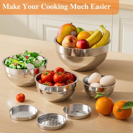 Winproper Mixing Bowls with Lids Set, 6 PCS Stainless Steel Mixing Bowls with 3 Grater Attachments, Kitchen Food Organizers Nesting Mixing Bowl, Large Size 4.5, 3.5, 2.1, 1.5, 1.1, 0.7QT-Colorful