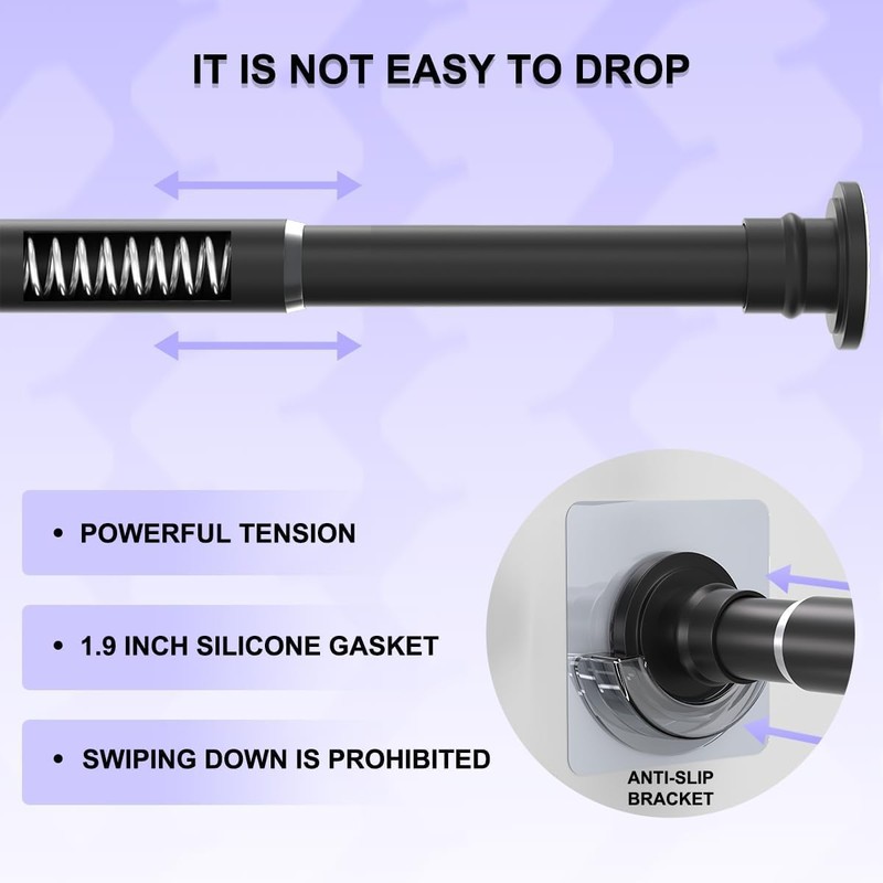 Small Tension Rod 18-32 Inches Black Shower Curtain Rod Heavy