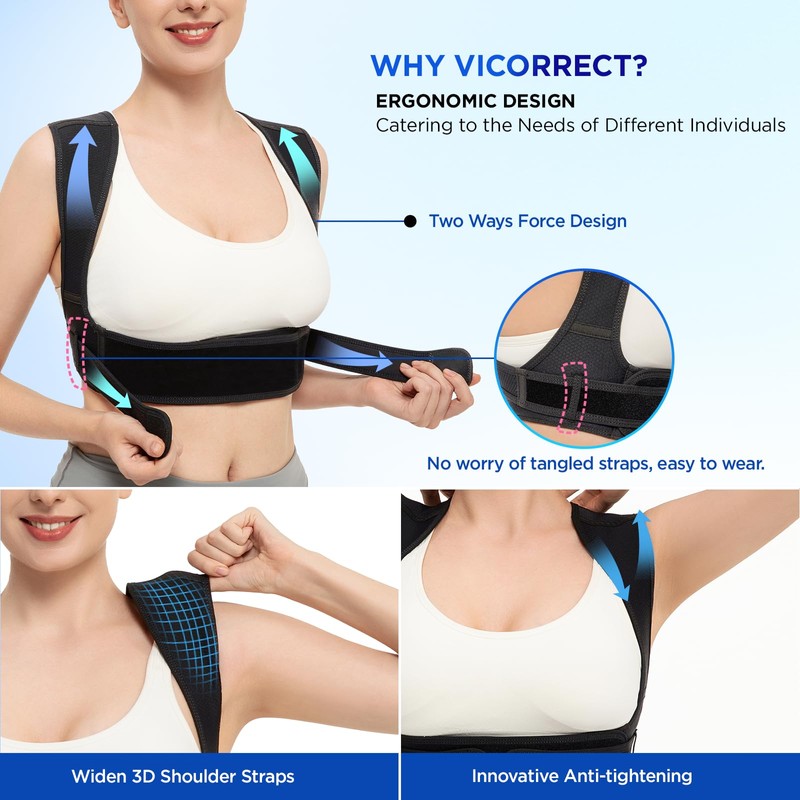 Vicorrect Posture Corrector for Women and Men: Adjustable Upper Back