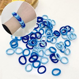 Cotton Fabric Hair Bands, 50pcs DIY Elastic Ponytail Holders For Girls Seamless No Damage Hair Ties for Thin Hairs (Blue)