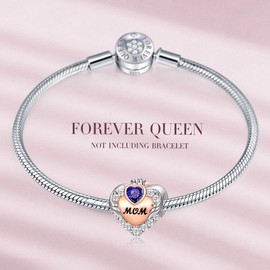 FOREVER QUEEN Love Heart Mom June Birthstone Charm for Bracelet 925 Sterling Silver Mom Charms Bead for Bracelet, Best Birthday Gift for Mom With Jewelry Box