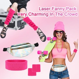 80s Women's Pink Set, Belt Bag, Earring, Necklace, Mesh Gloves, 80s Neon Leg Warmers, Headband, Bracelets, 80s Clothing, Sport, 90s 80s Women's Accessories, Party Costume