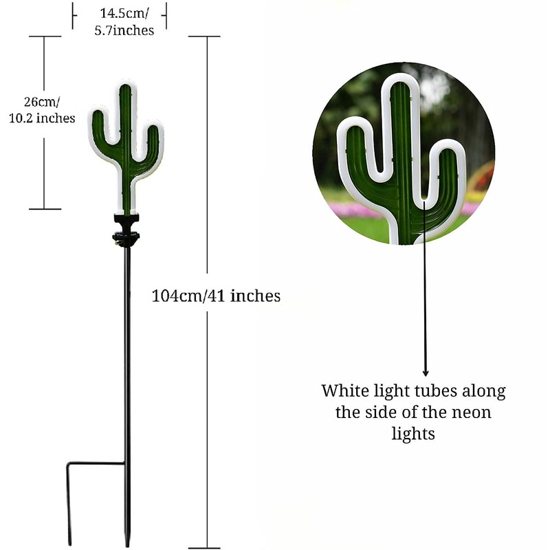 SunKite Cactus Solar Stake Lights Outdoor,Waterproof Solar Neon Lights for