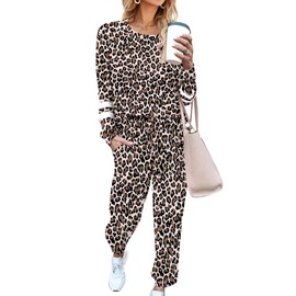 Ekouaer Womens Pajama Set Long Sleeve Sleepwear Print Nightwear Soft Pjs Lounge Sets with Pockets