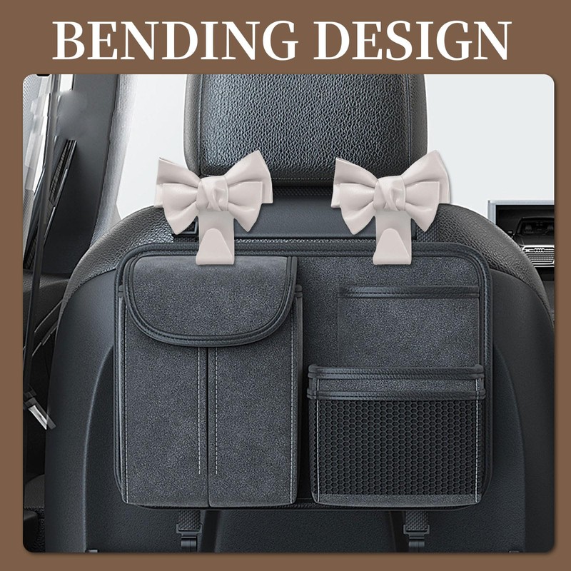 TELAIN 2-pack boot organiser, car hooks cute bow headrest hanger