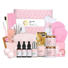 Mother's Day Gift, Spa Gifts 28pcs Rose Facial Skin Care Set for Women, Face Cream, Bath Oil, Serum, Shower Accessories - Bath and Body & Facial Kit - Birthday, Christmas, Valentine's, Bridal Shower