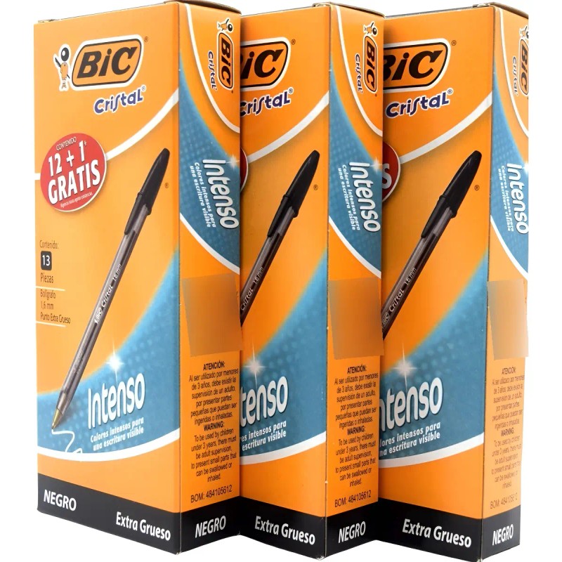 Lapiceros Bic Cristal Intenso Extra Grueso 1.6 Mm 36 Piezas