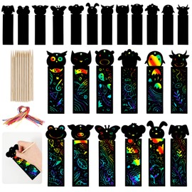 APLZGMG 36 Pcs Magic Animal Scratch Bookmarks, 12 Styles Magic Rainbow DIY Art Craft Paper Bookmarks, Party Favors DIY Craft Kit with Scratching Tools Ribbons Crafts Kit for Activities Birthday Gifts