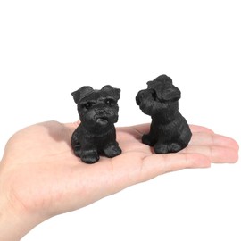 mookaitedecor Black Obsidian Crystal Dog Ornament Black Schnauzer Dog Figurine, Small Schnauzer Gift Puppy Statue Healing Crystal Dog Gift for Dog Lovers Carved Crystal Animal Cute Black Room Decor