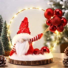 Cinnvoice Christmas Tabletop Decoration 9.45" Wooden Lighted Christmas Decoration Indoor Gnome Table Centerpieces Battery Operated Christmas Fireplace Home Table Decorations for Holiday Party Gifts