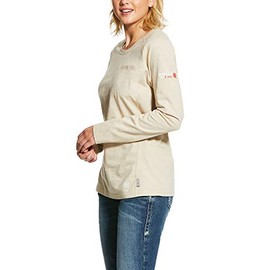 ARIAT Women's Flame Resistant Air Crew T-Shirt, Sand Heather, Large Regular