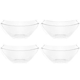 PLASTICPRO Disposable Square Serving Bowls, Party Snack or Salad Bowl, Plastic Clear or White Pack of 4 (8 OUNCE, Clear)