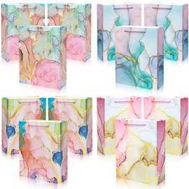 Lancool 12Pack Gift Bags Medium Size, Premium 12.6x10.2x4 Inch Marble Gift Bags Medium Size, Gifts Bags Bulk, 4 Assorted Designs Foil Gift Bags for Fathers Day, Baby Shower, Birthday, Wedding, Party Favors.