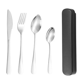 KYLOS Camping Besteck, 4 Stück Edelstahl Reisebesteck Mit Etui, Verstärktes Gehäuse Mit Schnallen-Design, Campingbesteck Für Outdoor, Reise, Arbeit, Schule, Spülmaschinenfest, Schwarz