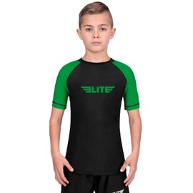 Elite Sports Rash Guards for Boys and Girls, Short Sleeve Compression BJJ Kids and Youth Rash Guard (Green, Large)