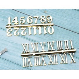 sowaka 2 Pcs Clock Numerals Kit Arabic Number Roman Number Plastic Clock Hands Replacement Parts Accessories for Home Wall Clock Repairing DIY Art Crafting Supplies (Gold)