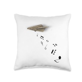 Flying Origami Airplane Symphony of Fun Musical Paper Airplane Fun Kids, Musicians Teachers Throw Pillow, 16x16, Multicolor