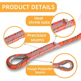 Dellna Outdoor Static Climbing Rope for Adults - High Strength Rope for Rock Climbing, Tree Climbing, Hiking, Arborist, Rescue & Camping - Orange(10m/32ft, 20m/64ft, 30m/96ft)