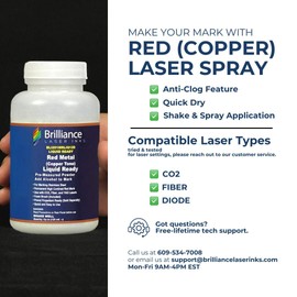 Liquid Ready Laser Marking Powder - Red (Copper Tone) -"Brilliance Laser Inks" - BLI201MRLIQ120 - Red Liquid Ready Laser Ink for Metals Marking with CO2/Fiber/YAG (120 ml, Red)