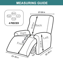 NILUOH Stretch Recliner Cover 4 Pieces Electric Power Lift Recliner Chair Cover Reclining Couch Cover Anti-Slip Fitted Furniture Protector with Side Pocket