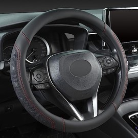 GIANT PANDA Car Steering Wheel Cover for Toyota RAV4,Camry,Highlander,Corolla,Prius,Tacoma,Standard Size - Black+Red Line