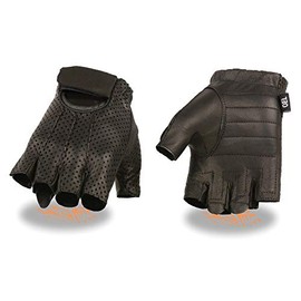 Milwaukee Leather SH357 Men's Leather Perforated Fingerless Glove (Black, Medium)