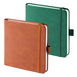 HOMEMARS Notebook Set of 2, 12 cm x 12 cm, 200 Pages, Leather Notebook, Brown Green, Bullet Dotted Journal, Dotted, Notepad, External Dimensions 12.5 cm x 12.5 cm