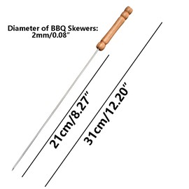 TopHomer 12 Packs Stainless Steel Outdoor Skewers with Comfortable Grip Wooden Handle for Meat Shrimp Chicken Vegetable Barbecue
