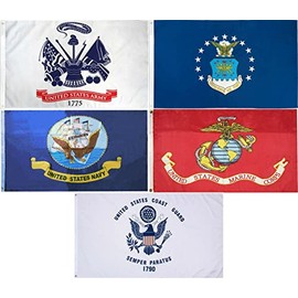 3x5 3'x5' Wholesale Set Embroidered Sewn Military Armed Forces 5 Branch Nylon Flag Fade Resistant Double Stitched Premium Penant House Banner Grommets