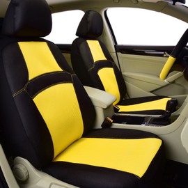 CAR PASS Rainbow Universal Fit Car Seat Cover -100% Breathable with 5mm Composite Sponge Inside,Airbag Compatible (14PCS, Yellow)