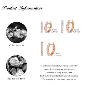 CONILOK 3 Pairs Cubic Zirconia Earrings Silver 925 Hoop Earrings Silver/Rose Gold/Gold Earrings Set 10, 12, 14 mm Women's Jewellery Earring Set Gifts for Women Girls Girlfriend Birthday Christmas Day