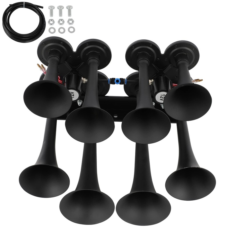 cciyu Train Air Horn 135dB Train Horn Black 8 Trumpets