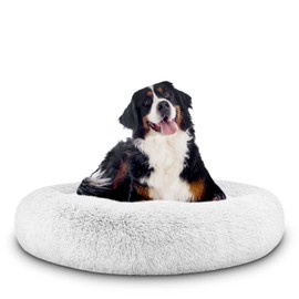 The Dog’s Bed Sound Sleep Donut Dog Bed, Ice White XL Fur Calming Nest Bed Removable Cover