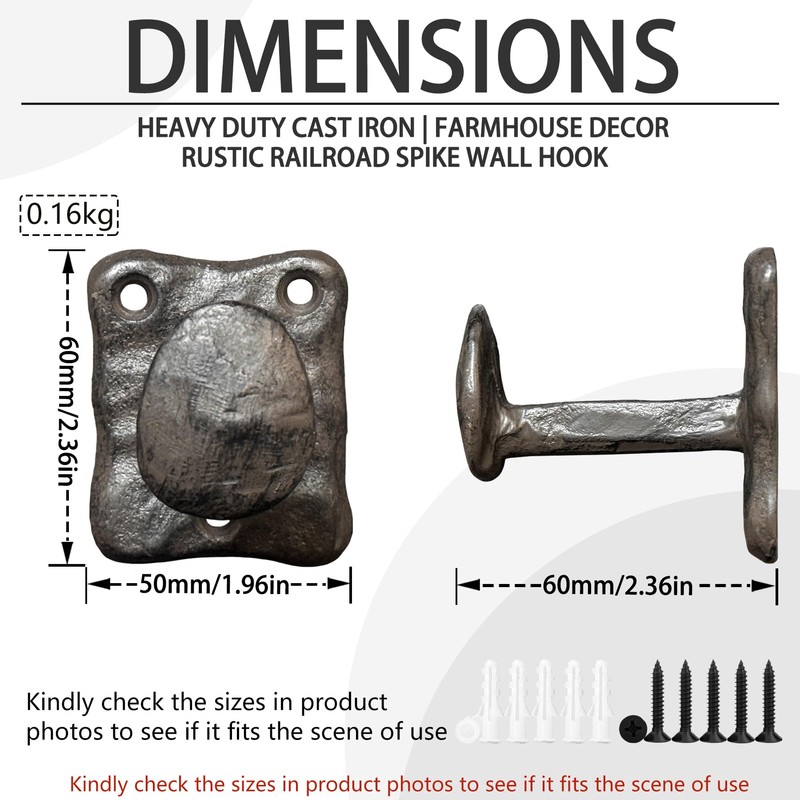 KOXHERO Heavy Duty Cast Iron Railroad Spike Wall Coat Hooks