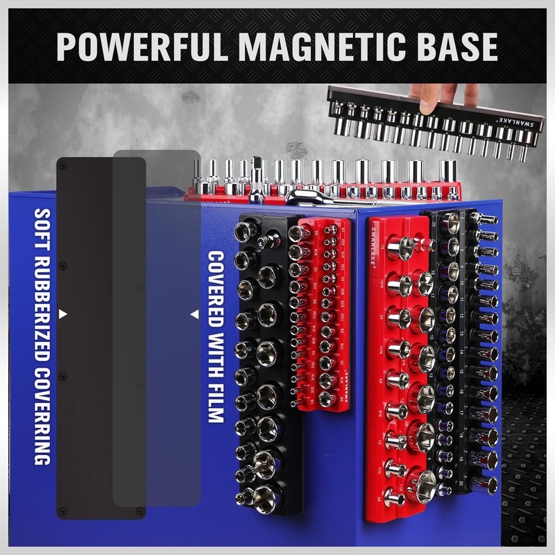 Magnetic Socket Organizer Set, 6PCS Magnetic Socket Holder, 1/4", 3/8",