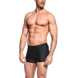 Aquarti Men's Swimming Trunks Short with Contrast Piping, black/blue