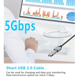 LANMINGLEL Short USB 3.0 Male to Female Cable,90 Degree USB 3.0 Extension Cable,5 Gbps Type A Extender Data Cord, Aluminum Alloy Shell for Tight Spaces,TV,PC,Laptop, Gaming 0.3M (Left)