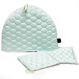 Kuai Tea Cozy Pot Mat, Set of 3, Tea Cozy Teapot Cover, Antique Scandinavian Style, Stylish, Solid Color, Quilting, 10.6 x 8.7 inches (27 x 22 cm) (Sky Blue)