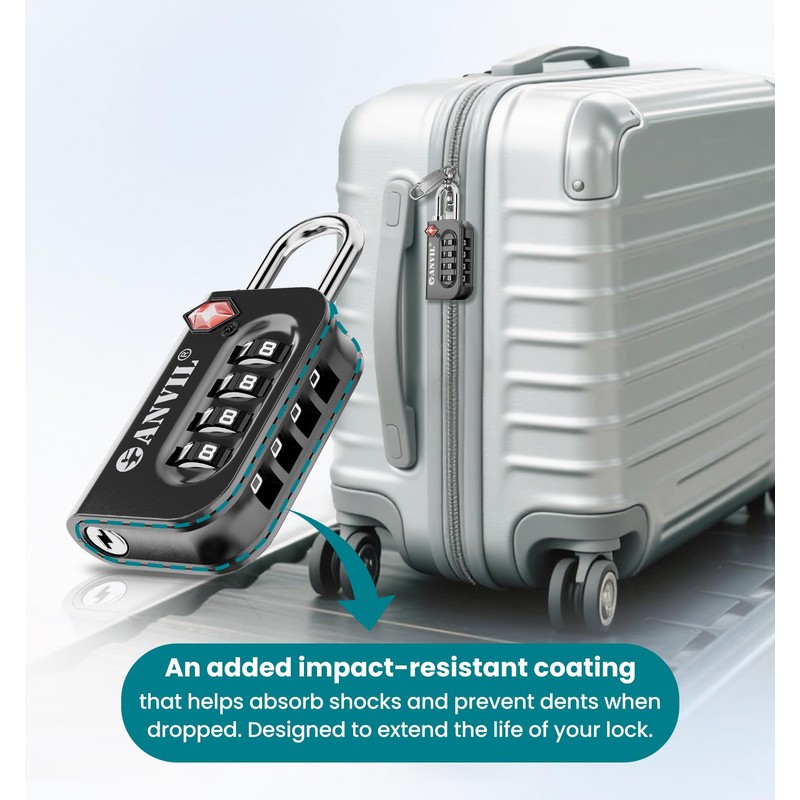 ANVIL TSA Approved Luggage Lock - 4 Digit Combination, 10,000