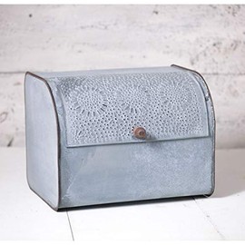 Rustic Metal Bread Box in Weathered Zinc Vintage Farmhouse Kitchen Bread Bin