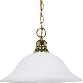 NUVO 60/392 One Lantern Hanging Dome Pendant Light, 16 in, Polished brass/Alabaster Glass