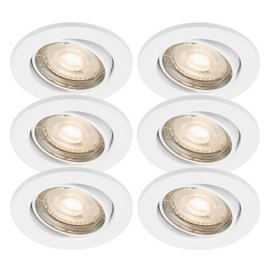 Trango Set of 6 LED Recessed Spotlights in White Round 6729-066MCOBSD Including 3 Levels Dimmable Ultra Flat LED Module 3000 K Warm White Recessed Ceiling Spotlight Ceiling Light