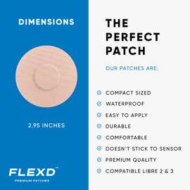 Flexd - Libre 3 Sensor Covers Waterproof, Freestyle Adhesive Patches (Pack of 30) Round, Tan