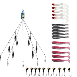 Owemtao Alabama Rig Kit 5 Arms Alabama Umbrella Rig Bass Fishing Kit a Rig Fishing Lures Bait Rigs with Pre-Rigged Paddle Tail Swimbaits Boat Trolling Willow Blade Multi-Lure Rig (Type C)