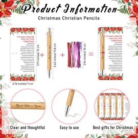 Dispowreath 25 Set Christmas Christian Gifts Xmas Bible Verse Ballpoint Pens God Bless You Wooden Pens Religious Gift Cards Christmas Poinsettia Cards with Ties for Church Office Coworker Gift