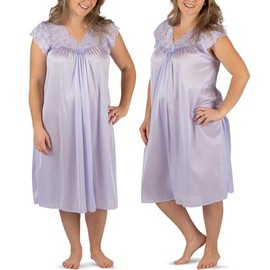 Shadowline Women’s Short Lace Cap Sleeve Nightgown - 40” Length Gown