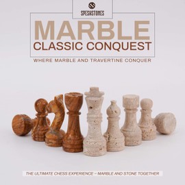SPESHSTONES Marble Chess Pieces 3.5 Inch Travertine and Brown Stone Figures for Adults and Family, Classic Board Games Accessories for Draughts and Travel Strategy Play