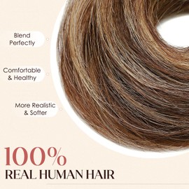 Hairro Messy Bun Human Hair Piece for Women, Mixed Medium Brown & Blonde 100% Real Human Hair Extensions Fake Updo Scrunchies Donut Bun Hairpiece