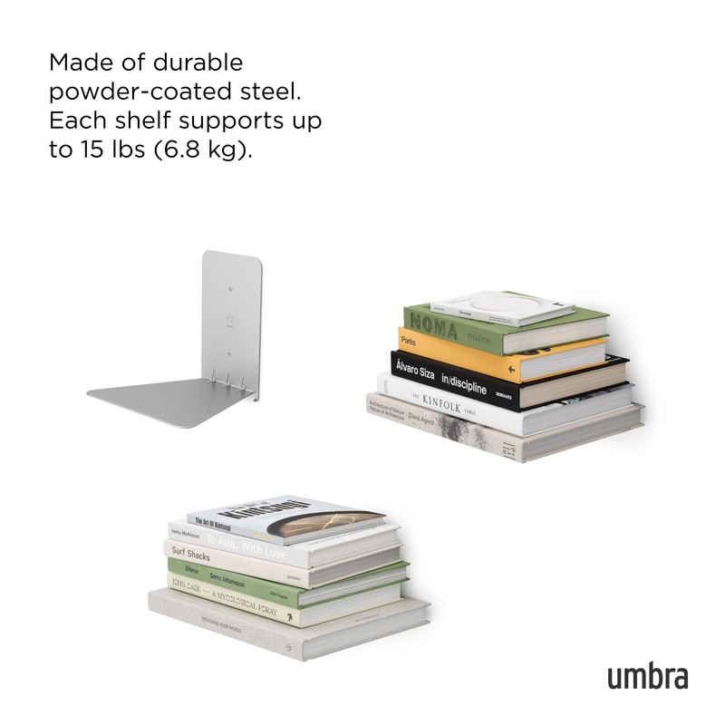 Umbra Conceal, Sturdy Metal Floating Bookshelf for Wall (Set of