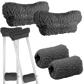 4 Pack Fluffy Crutch Covers Crutch Underarm Pad and Hand Grip Covers Universal Ultra Thick Sheepskin Crutch Padded Covers (Gray)